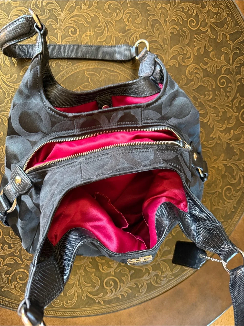 Coach Black Signature C Satin Hobo Bag